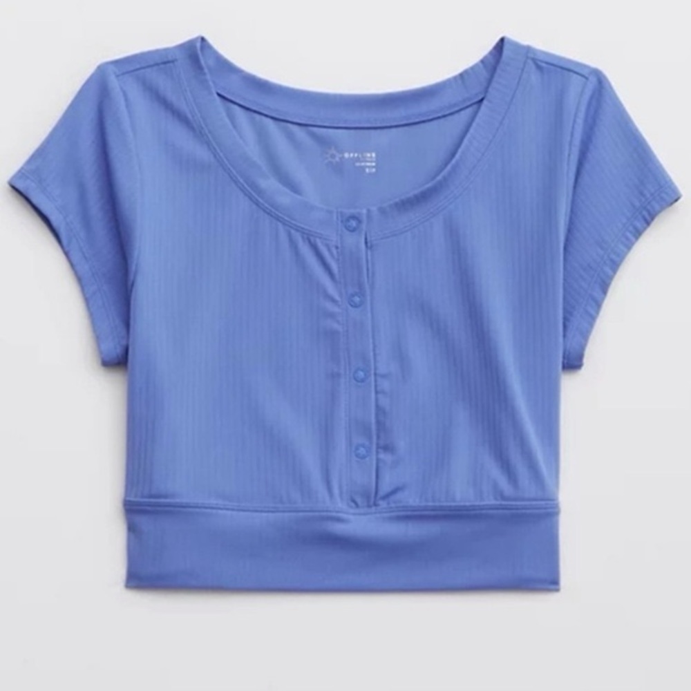 AERIE OFFLINE Real Me Cropped Snap Front Top Cornflower Blue Size M